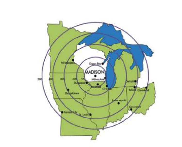 Driving Range Map to Madison WI